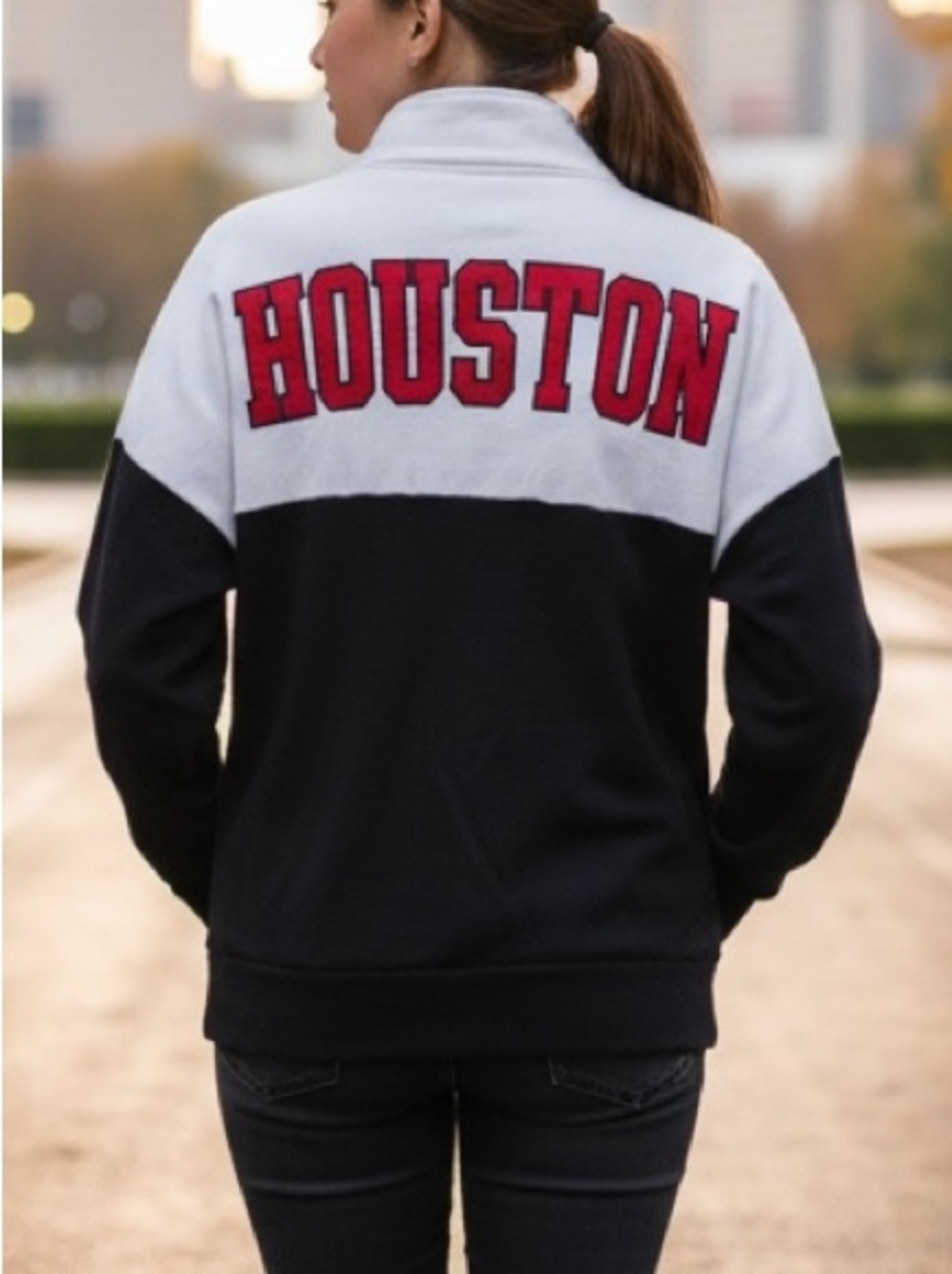 Victoria's Secret PINK Collegiate Quarter Zip Pullover “Houston” Blk/White/Red S